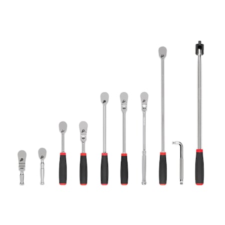 Tekton 3/8 Inch Drive Comfort Grip Ratchet, L-Handle, and Breaker Bar Set (10-Piece) SDR99104